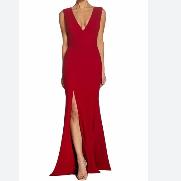 Dress The Population Sandra Dress Size S Wedding Guest Crepe V Neck In Garnet - Picture 1 of 12